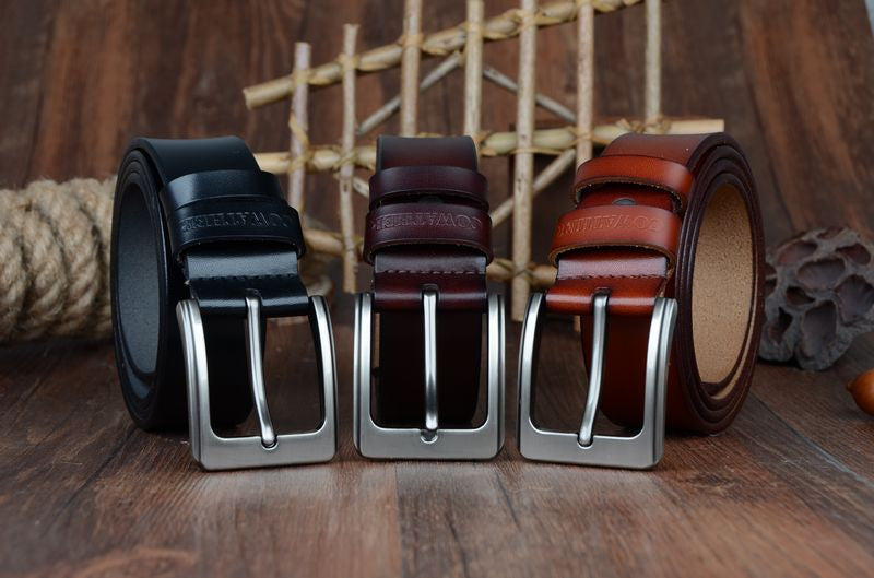 Men's genuine cow leather luxury strap belts (plate buckle)
