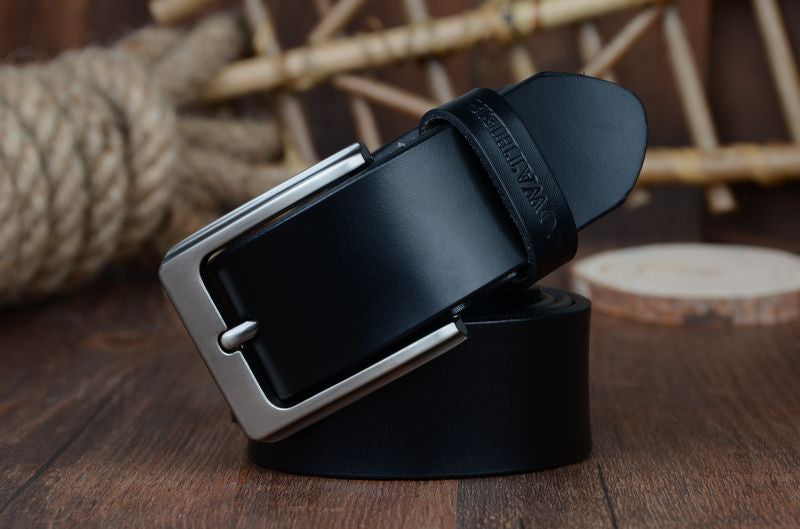 Men's genuine cow leather luxury strap belts (plate buckle)