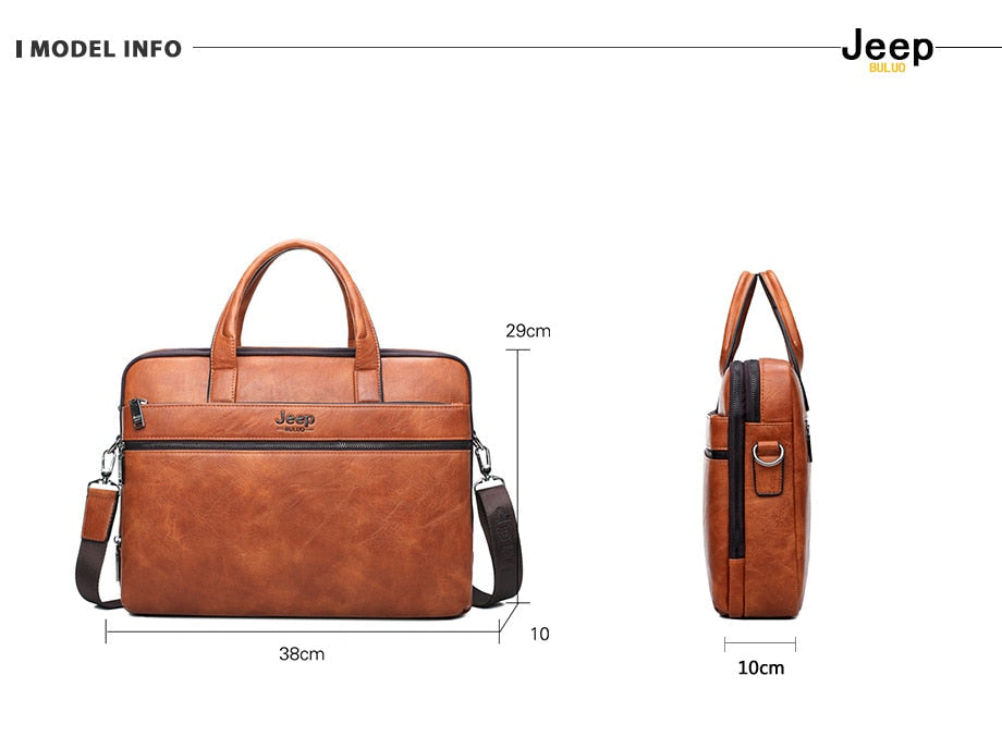 Men's Briefcase For 14" Laptop Business 2Pcs Set Handbags High Quality Leather Office Shoulder Tote