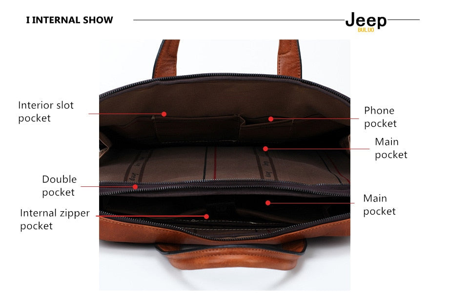 Men's Briefcase For 14" Laptop Business 2Pcs Set Handbags High Quality Leather Office Shoulder Tote