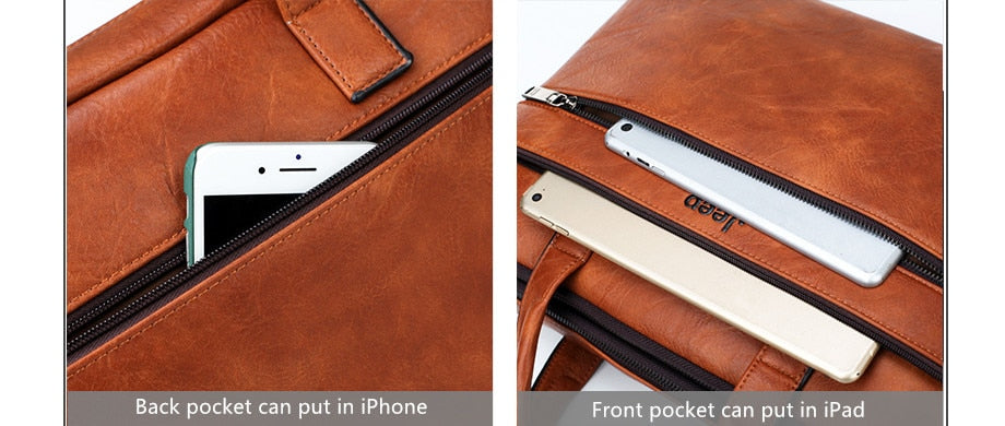 Men's Briefcase For 14" Laptop Business 2Pcs Set Handbags High Quality Leather Office Shoulder Tote