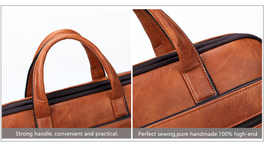 Men's Briefcase For 14" Laptop Business 2Pcs Set Handbags High Quality Leather Office Shoulder Tote