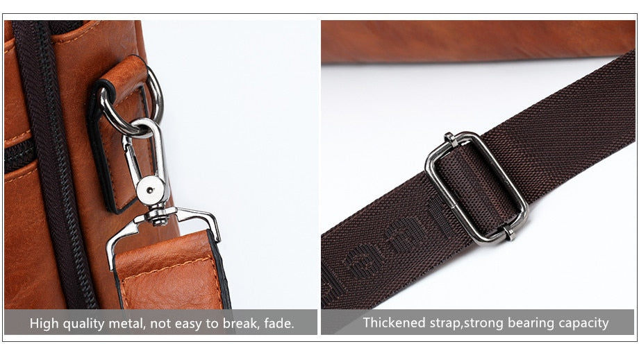 Men's Briefcase For 14" Laptop Business 2Pcs Set Handbags High Quality Leather Office Shoulder Tote