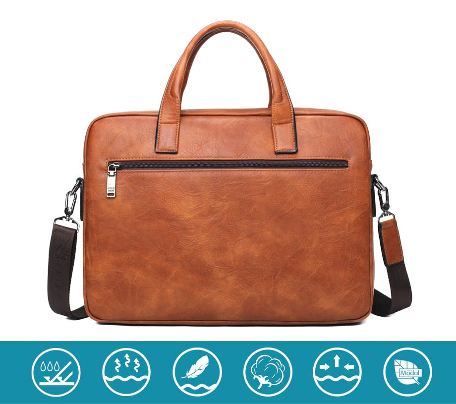 Men's Briefcase For 14" Laptop Business 2Pcs Set Handbags High Quality Leather Office Shoulder Tote