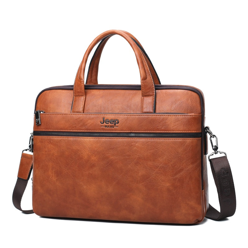 Men's Briefcase For 14" Laptop Business 2Pcs Set Handbags High Quality Leather Office Shoulder Tote