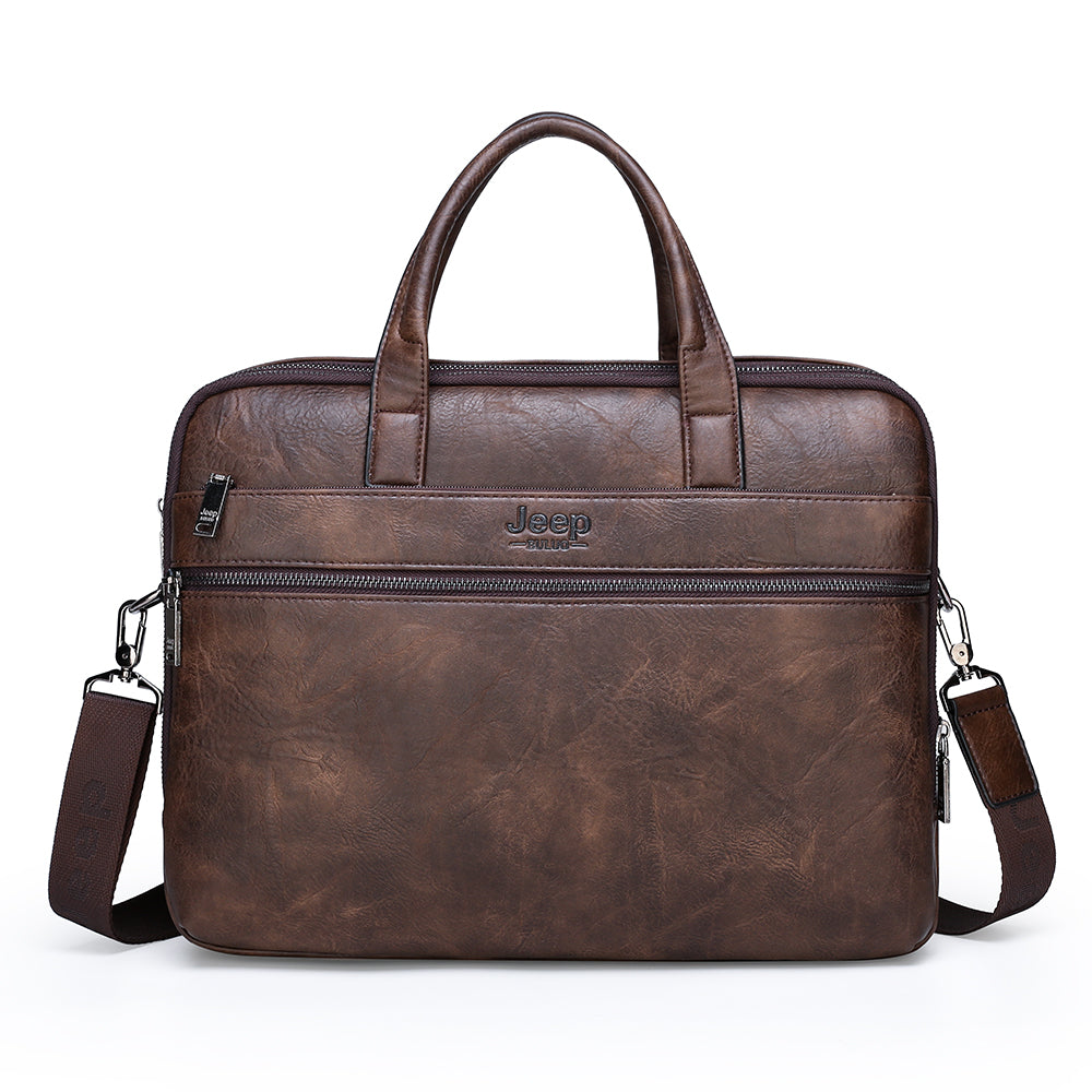 Men's Briefcase For 14" Laptop Business 2Pcs Set Handbags High Quality Leather Office Shoulder Tote
