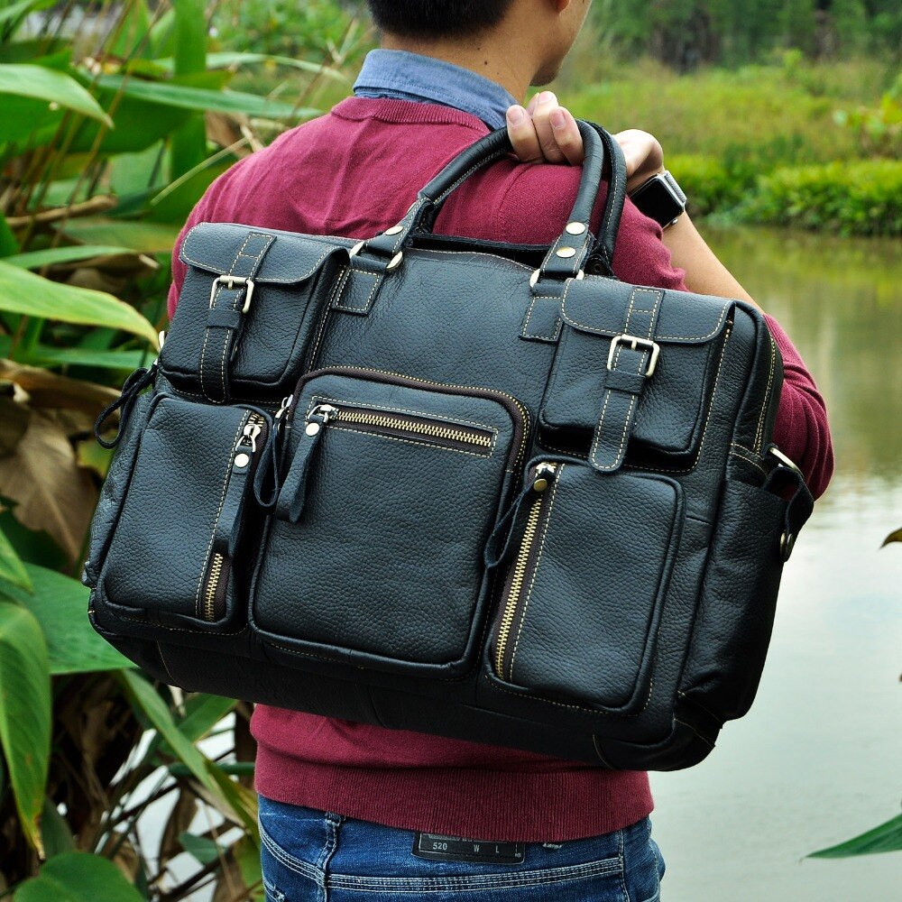 Men Real Leather Antique Large Capacity Travel Briefcase Business 15.6" Laptop Case Attache Messenger Bag Portfolio