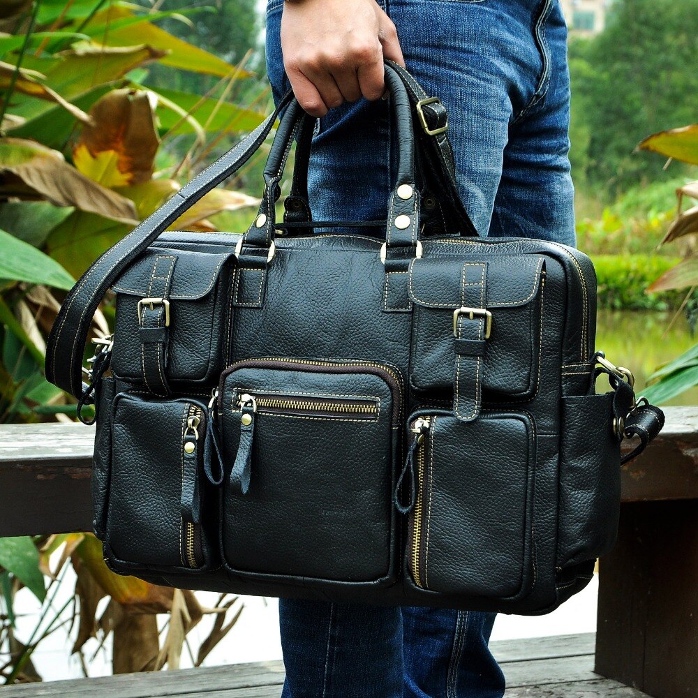 Men Real Leather Antique Large Capacity Travel Briefcase Business 15.6" Laptop Case Attache Messenger Bag Portfolio