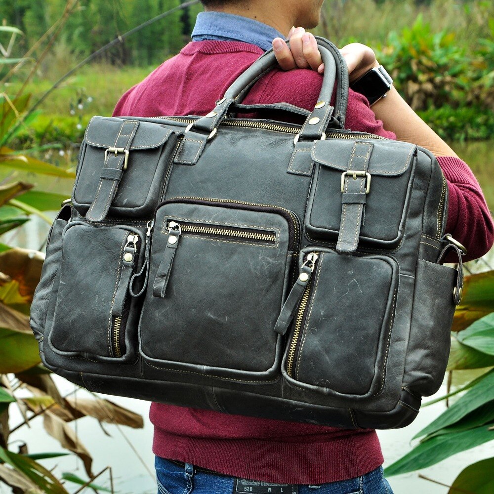 Men Real Leather Antique Large Capacity Travel Briefcase Business 15.6" Laptop Case Attache Messenger Bag Portfolio