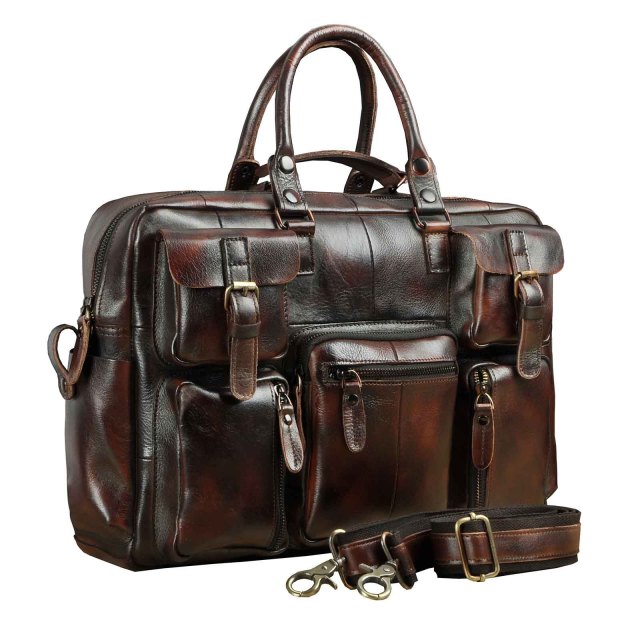 Men Real Leather Antique Large Capacity Travel Briefcase Business 15.6" Laptop Case Attache Messenger Bag Portfolio
