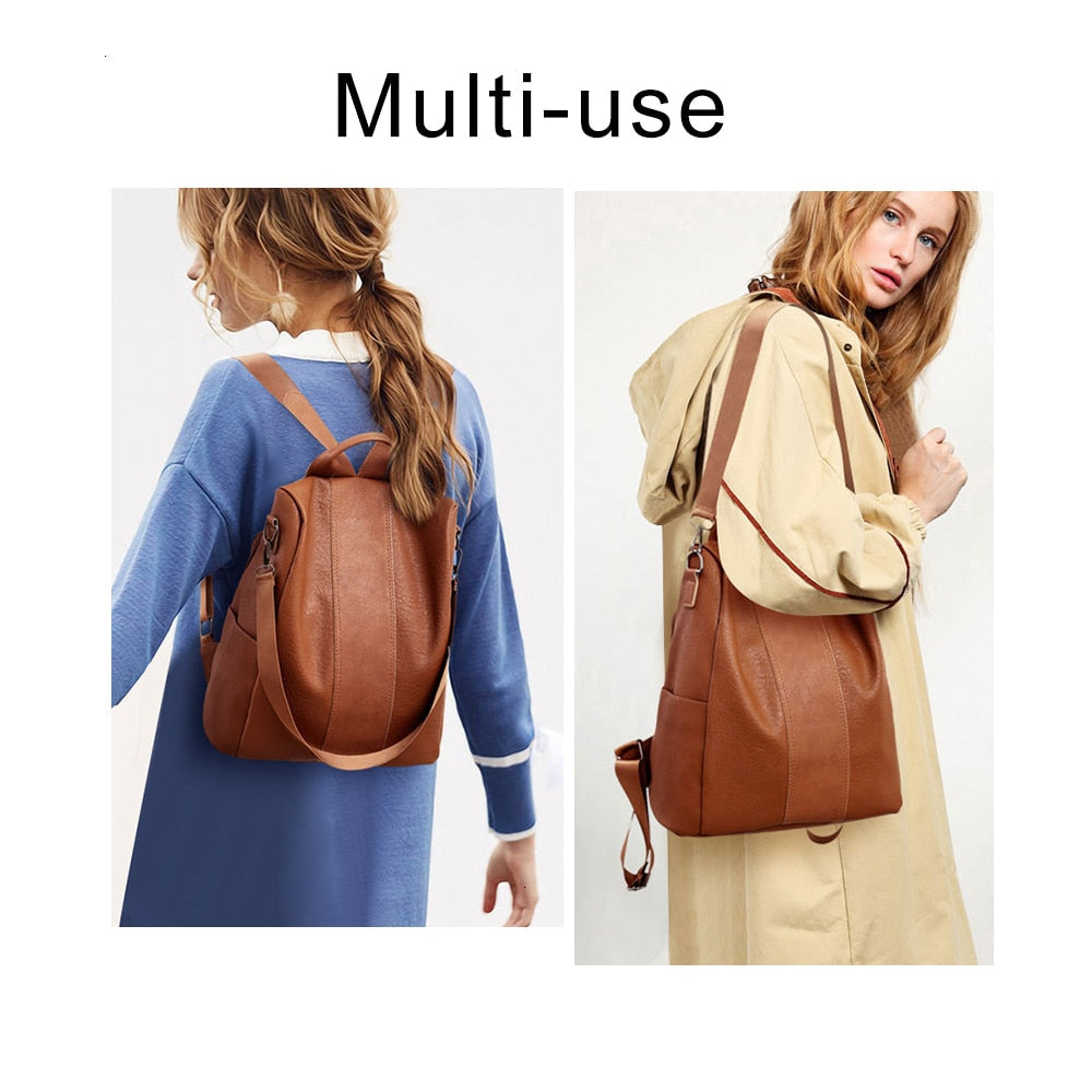 Retro Anti-theft Women Basic Backpack Female Large Capacity Travel Pu Leather Bag Durable Book Hold For School Students Handbags
