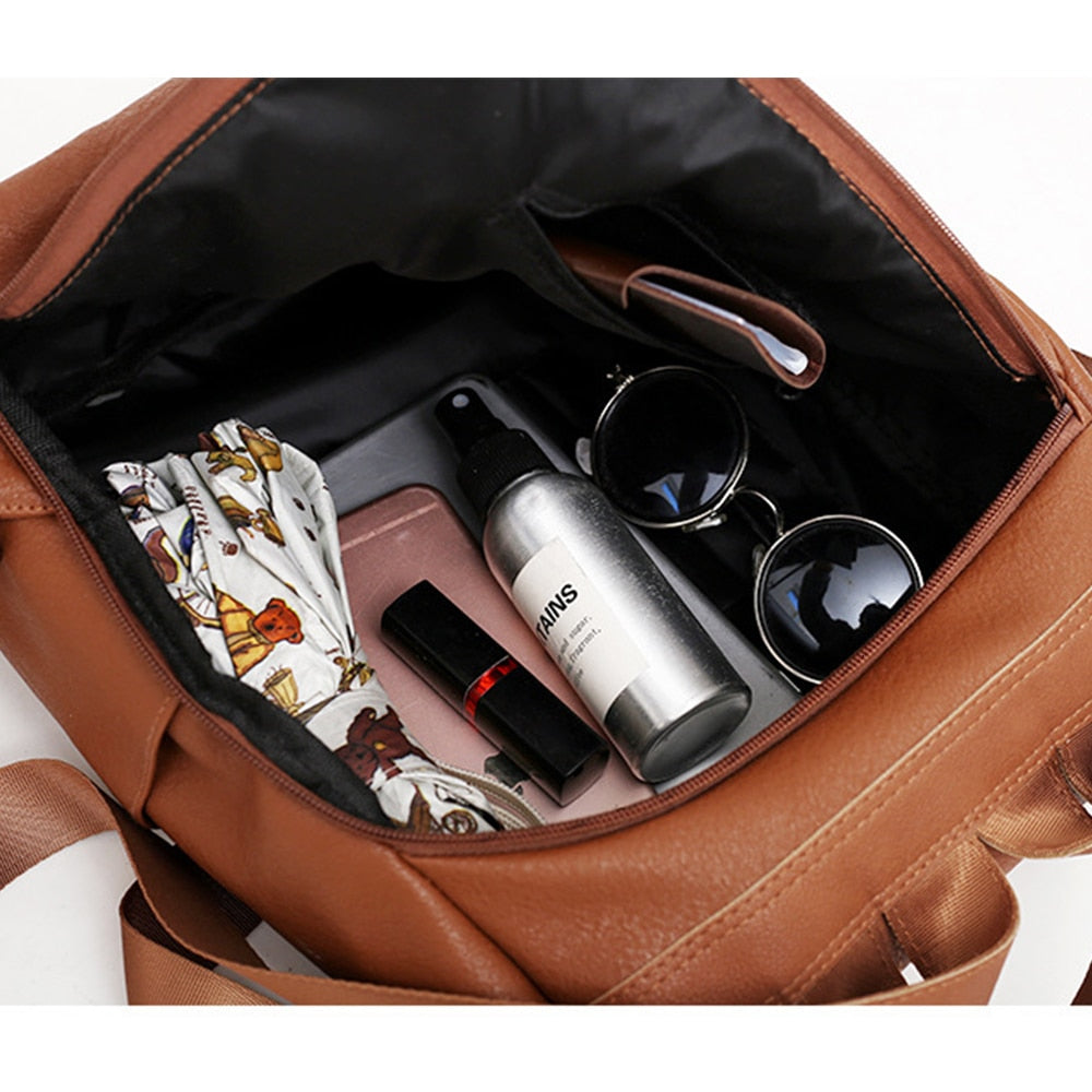 Retro Anti-theft Women Basic Backpack Female Large Capacity Travel Pu Leather Bag Durable Book Hold For School Students Handbags