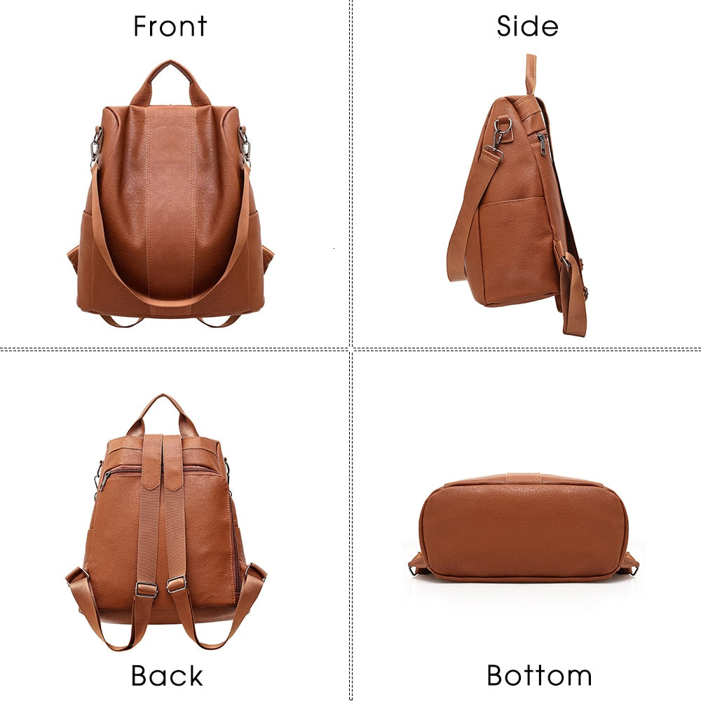 Retro Anti-theft Women Basic Backpack Female Large Capacity Travel Pu Leather Bag Durable Book Hold For School Students Handbags