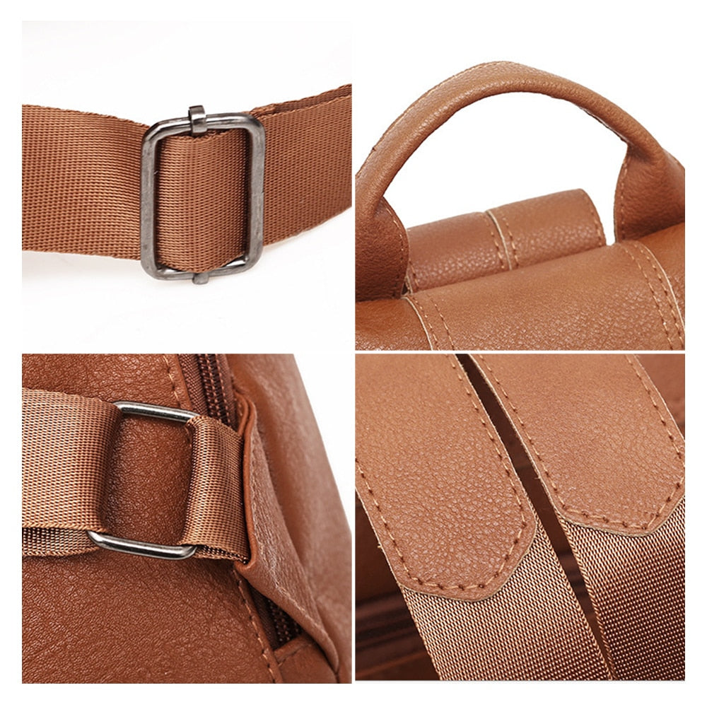 Retro Anti-theft Women Basic Backpack Female Large Capacity Travel Pu Leather Bag Durable Book Hold For School Students Handbags