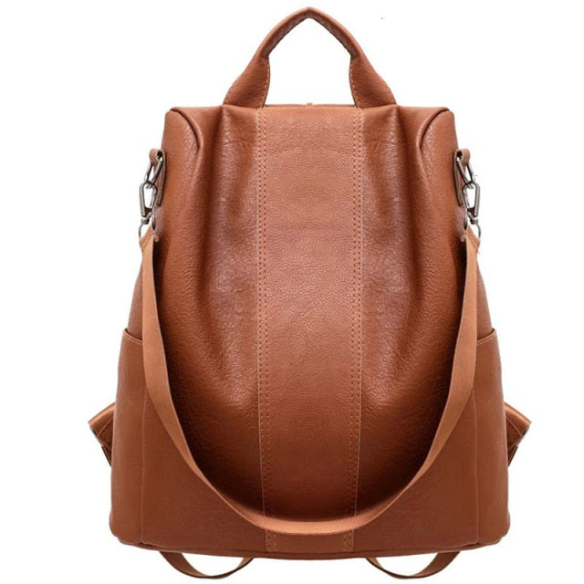 Retro Anti-theft Women Basic Backpack Female Large Capacity Travel Pu Leather Bag Durable Book Hold For School Students Handbags