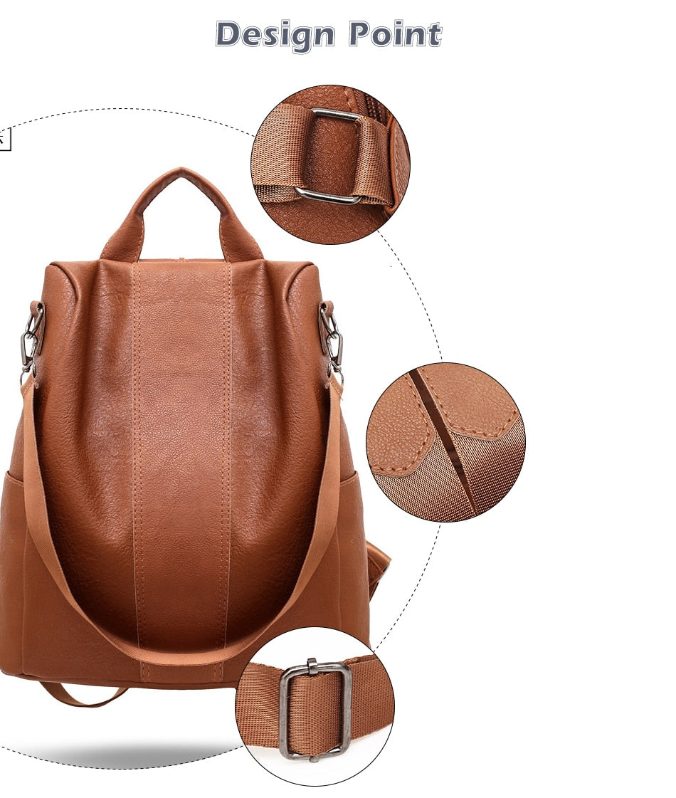 Retro Anti-theft Women Basic Backpack Female Large Capacity Travel Pu Leather Bag Durable Book Hold For School Students Handbags