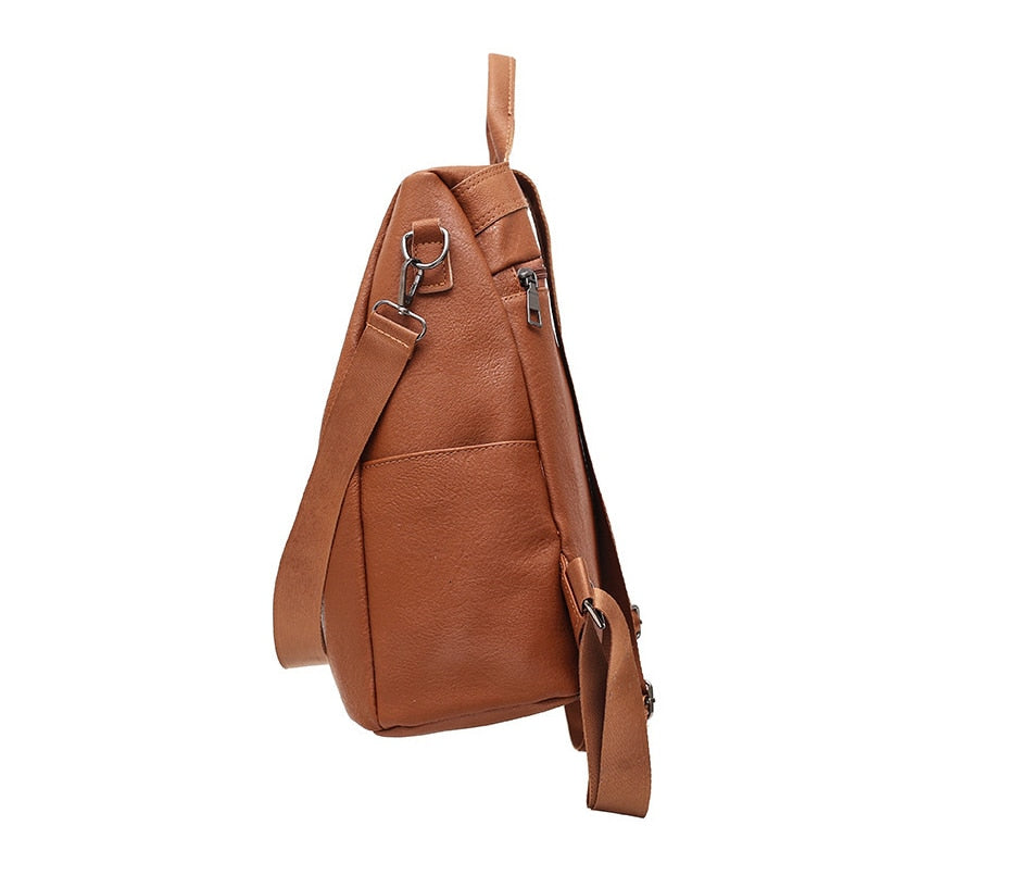 Retro Anti-theft Women Basic Backpack Female Large Capacity Travel Pu Leather Bag Durable Book Hold For School Students Handbags