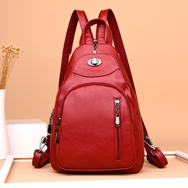 Brand Women's Leather Chest Bags for Women Large Capacity School Backpack for Girls Lock Anti-theft Backpack Leisure Daypacks