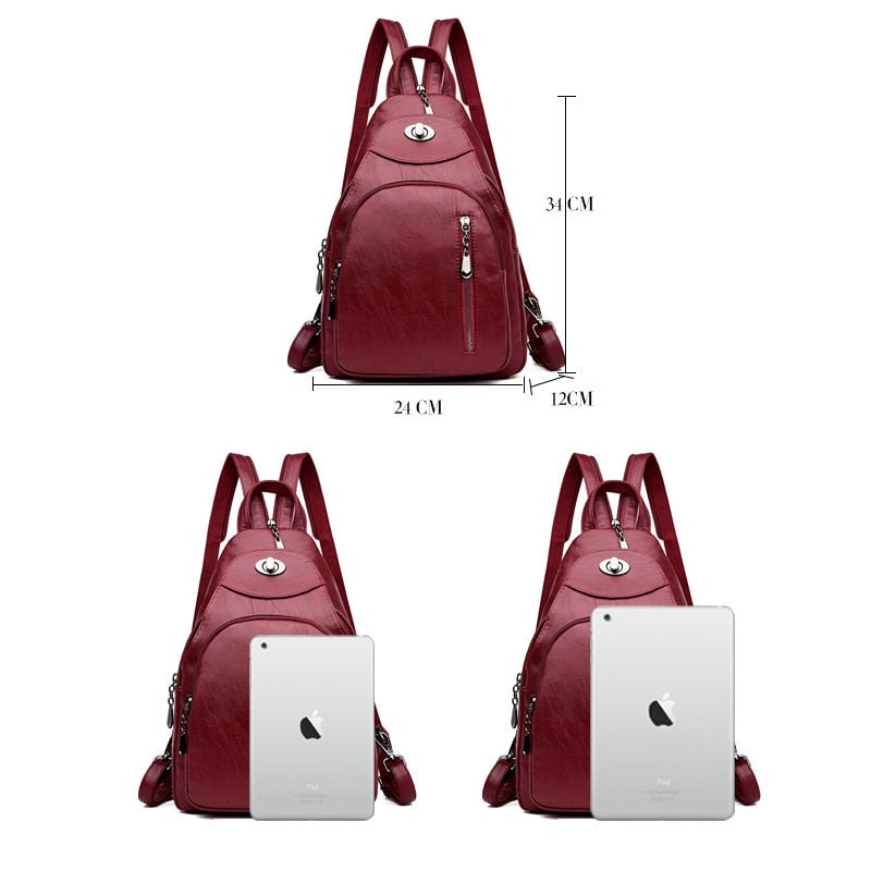 Brand Women's Leather Chest Bags for Women Large Capacity School Backpack for Girls Lock Anti-theft Backpack Leisure Daypacks