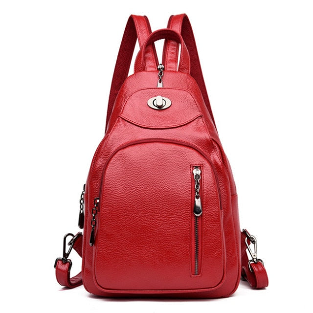 Brand Women's Leather Chest Bags for Women Large Capacity School Backpack for Girls Lock Anti-theft Backpack Leisure Daypacks