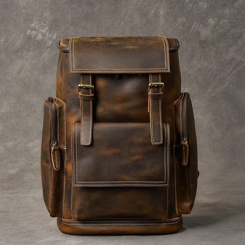 Retro Genuine Leather Men's Backpack Large Capacity Laptop Bag School Backpack Male Shoulder Bags Brown Leather Travel Backpacks