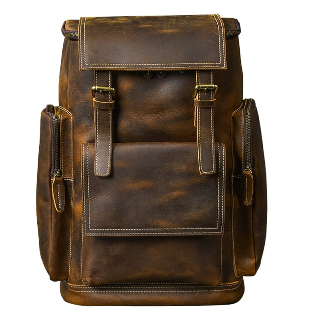 Retro Genuine Leather Men's Backpack Large Capacity Laptop Bag School Backpack Male Shoulder Bags Brown Leather Travel Backpacks