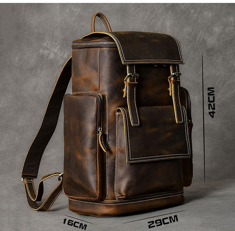 Retro Genuine Leather Men's Backpack Large Capacity Laptop Bag School Backpack Male Shoulder Bags Brown Leather Travel Backpacks