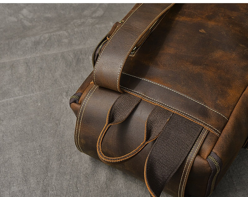 Retro Genuine Leather Men's Backpack Large Capacity Laptop Bag School Backpack Male Shoulder Bags Brown Leather Travel Backpacks