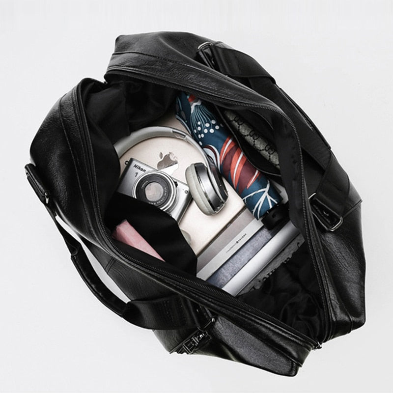 Men High Quality PU Leather Travel Bags Male Large Capacity Business Hand Luggage Bag Gym Waterproof Shoulder Bags