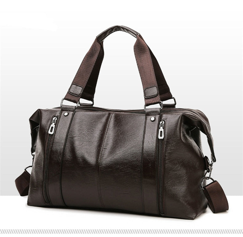 Men High Quality PU Leather Travel Bags Male Large Capacity Business Hand Luggage Bag Gym Waterproof Shoulder Bags