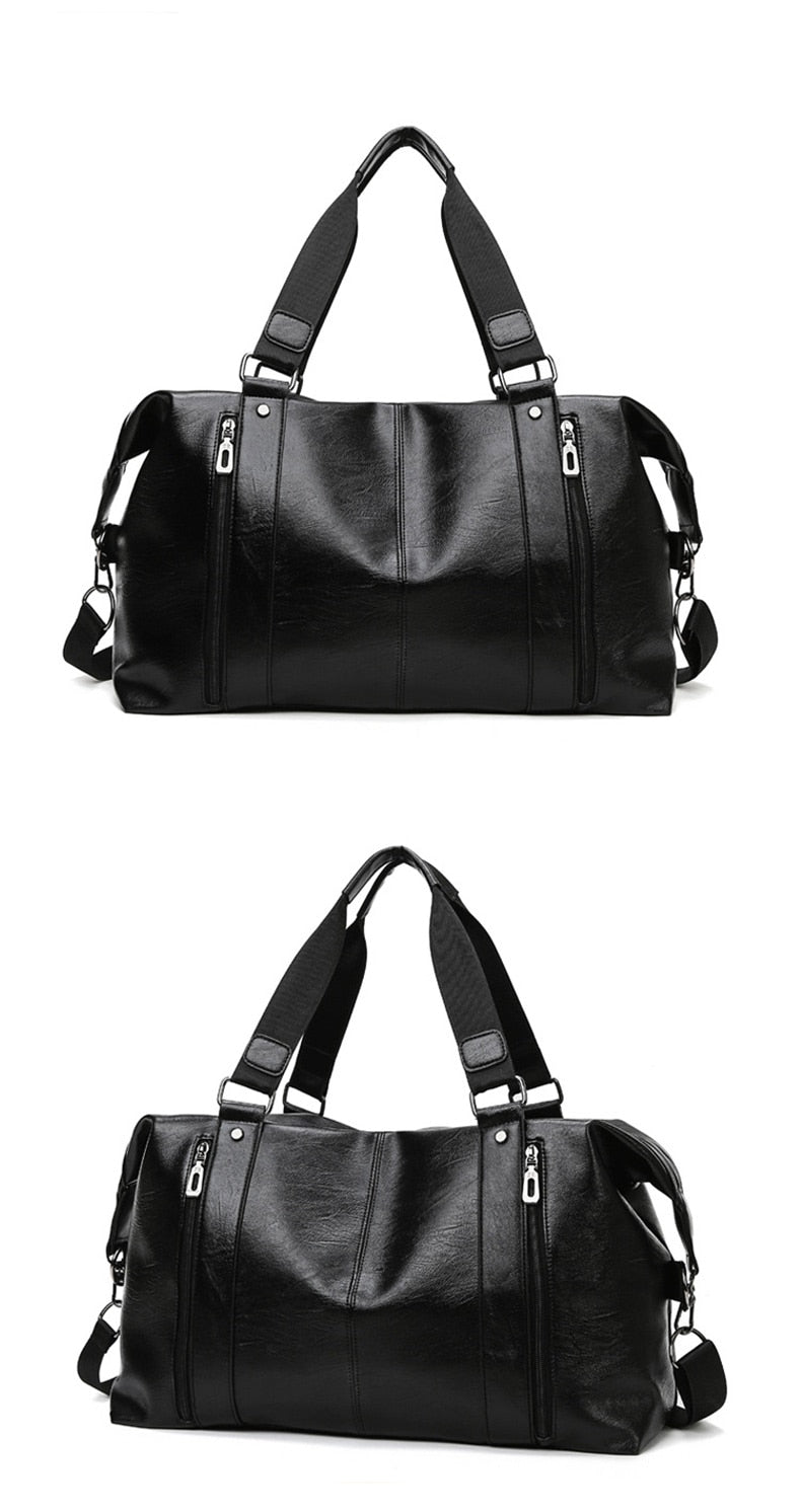 Men High Quality PU Leather Travel Bags Male Large Capacity Business Hand Luggage Bag Gym Waterproof Shoulder Bags