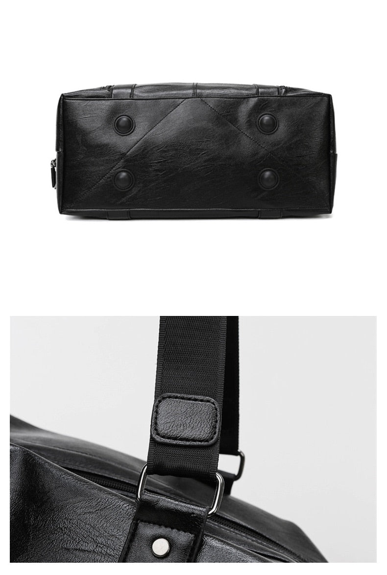 Men High Quality PU Leather Travel Bags Male Large Capacity Business Hand Luggage Bag Gym Waterproof Shoulder Bags