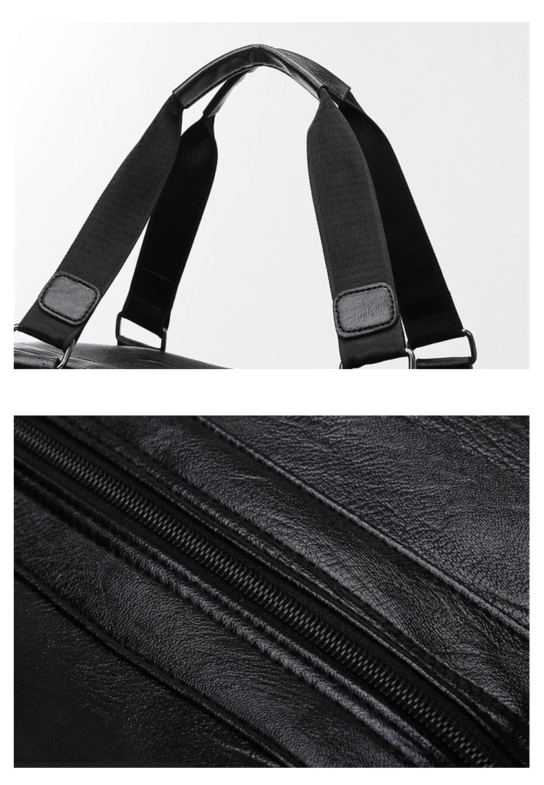 Men High Quality PU Leather Travel Bags Male Large Capacity Business Hand Luggage Bag Gym Waterproof Shoulder Bags