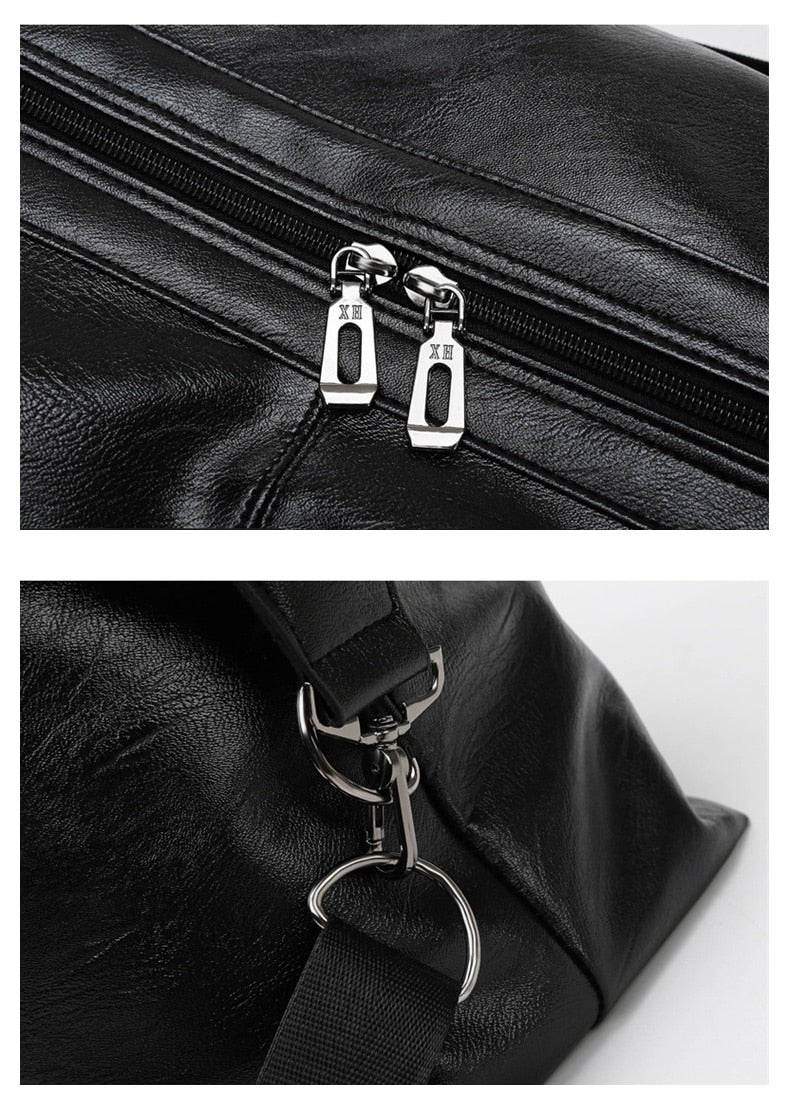 Men High Quality PU Leather Travel Bags Male Large Capacity Business Hand Luggage Bag Gym Waterproof Shoulder Bags