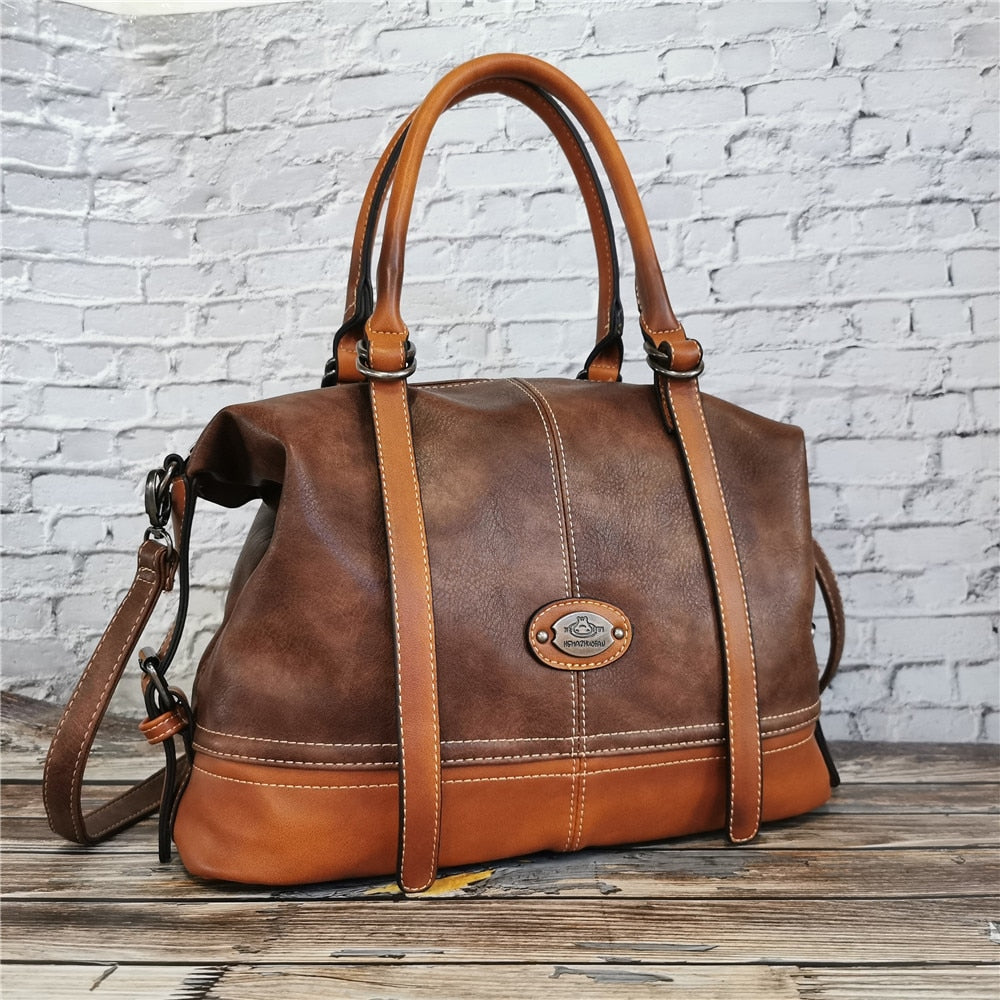 Vintage Handbag New 2020 Leather Bags for Women Lady's Travel Totes Hand Bag Large Capacity Shoulder Designer Bolsa Femini