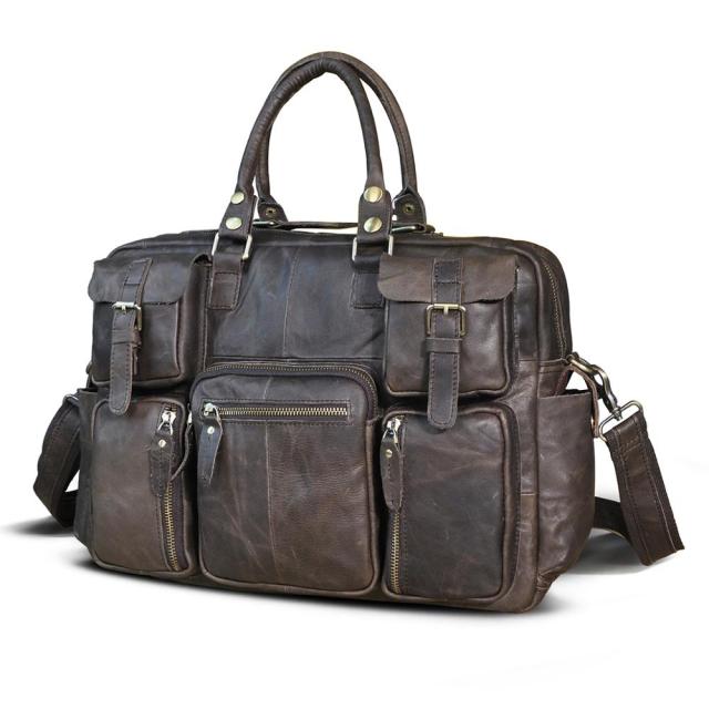 Men Real Leather Antique Large Capacity Travel Briefcase Business 15.6" Laptop Case Attache Messenger Bag Portfolio
