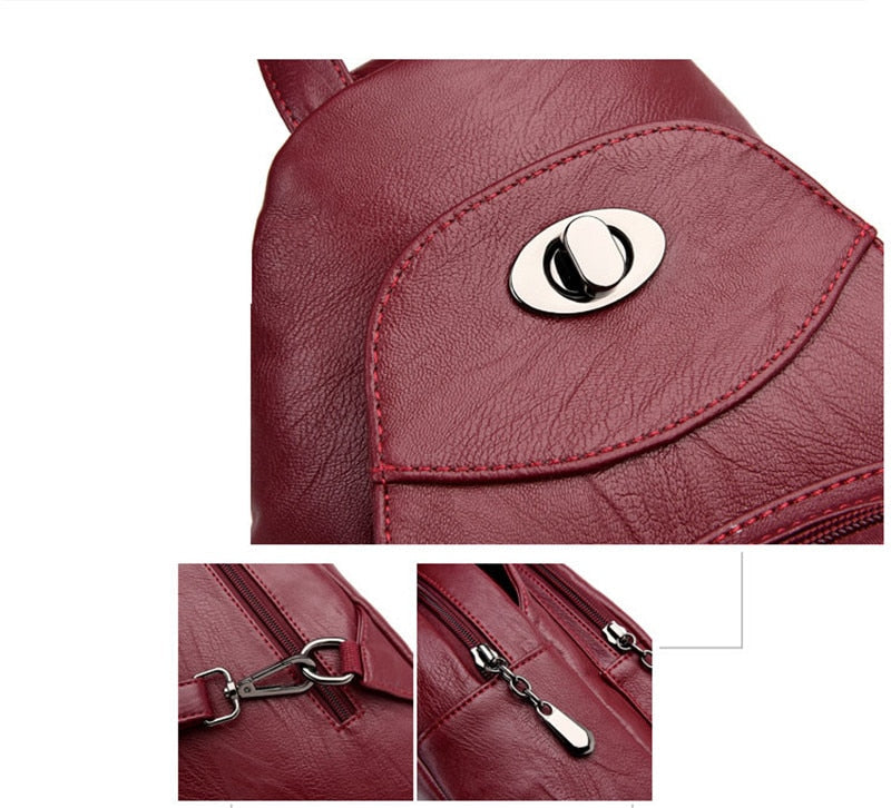 Brand Women's Leather Chest Bags for Women Large Capacity School Backpack for Girls Lock Anti-theft Backpack Leisure Daypacks