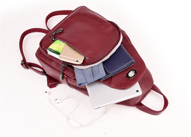 Brand Women's Leather Chest Bags for Women Large Capacity School Backpack for Girls Lock Anti-theft Backpack Leisure Daypacks