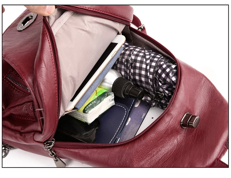 Brand Women's Leather Chest Bags for Women Large Capacity School Backpack for Girls Lock Anti-theft Backpack Leisure Daypacks