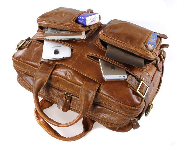 Genuine Leather Travel Laptop Backpack Multifunction Business Bag