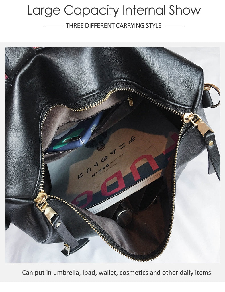 Retro Large Backpack Women PU Leather Rucksack Women's Knapsack Travel Backpacks Shoulder School Bags Mochila Back Pack