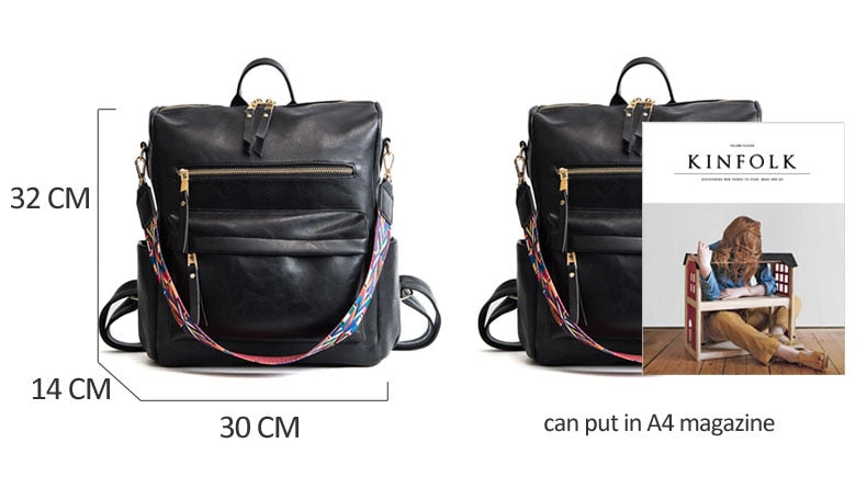 Retro Large Backpack Women PU Leather Rucksack Women's Knapsack Travel Backpacks Shoulder School Bags Mochila Back Pack