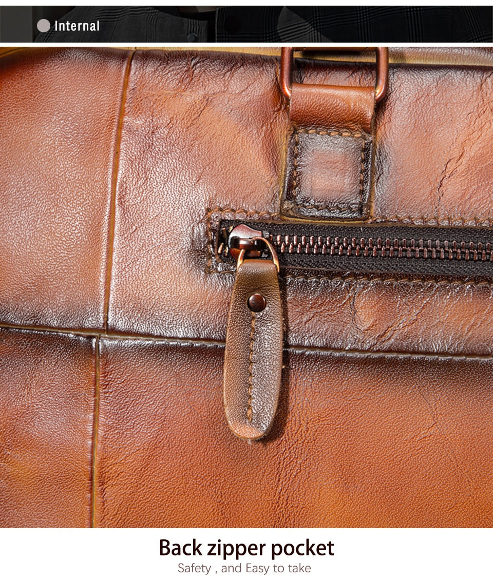 Men Real Leather Antique Large Capacity Travel Briefcase Business 15.6" Laptop Case Attache Messenger Bag Portfolio