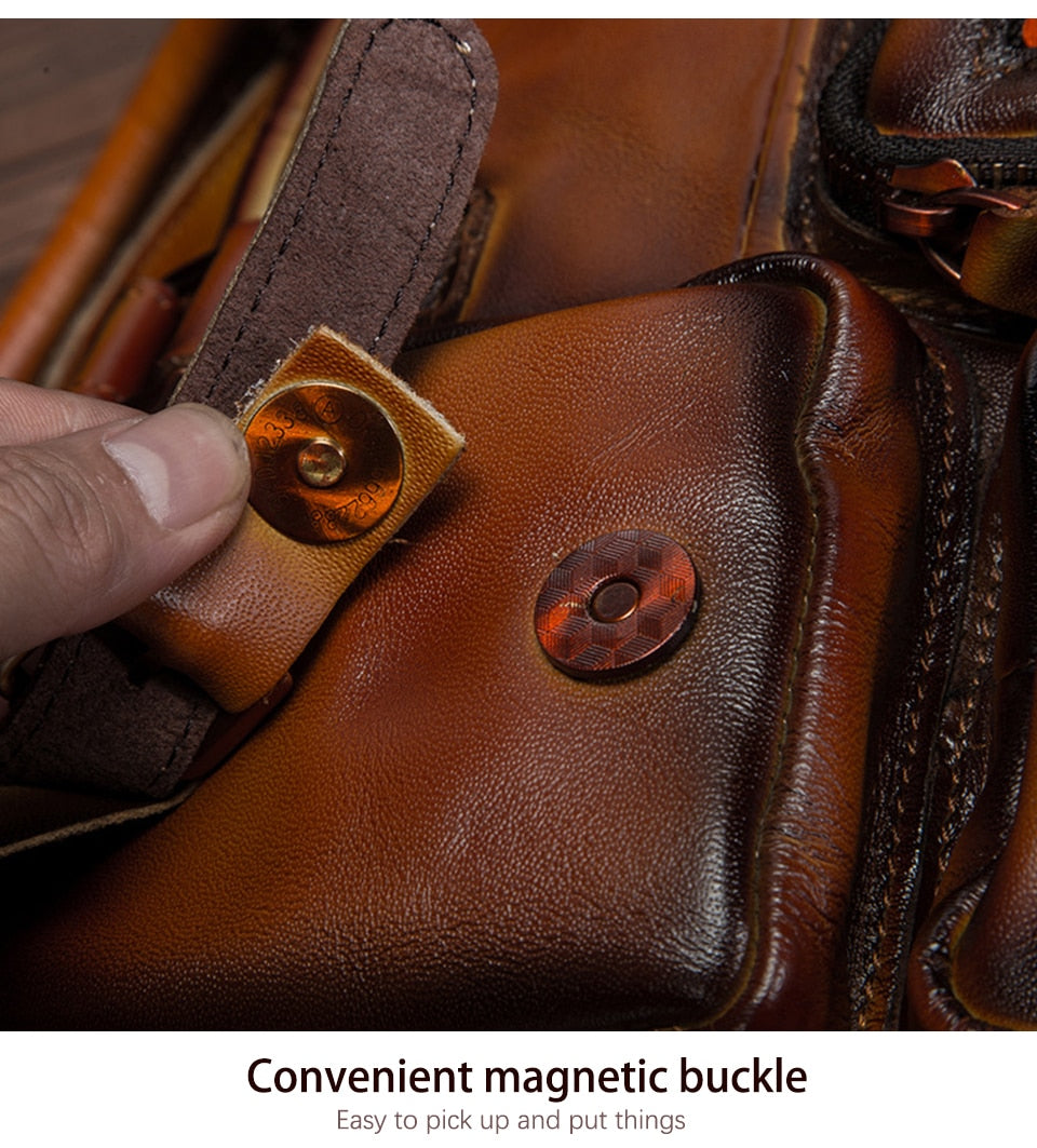 Men Real Leather Antique Large Capacity Travel Briefcase Business 15.6" Laptop Case Attache Messenger Bag Portfolio