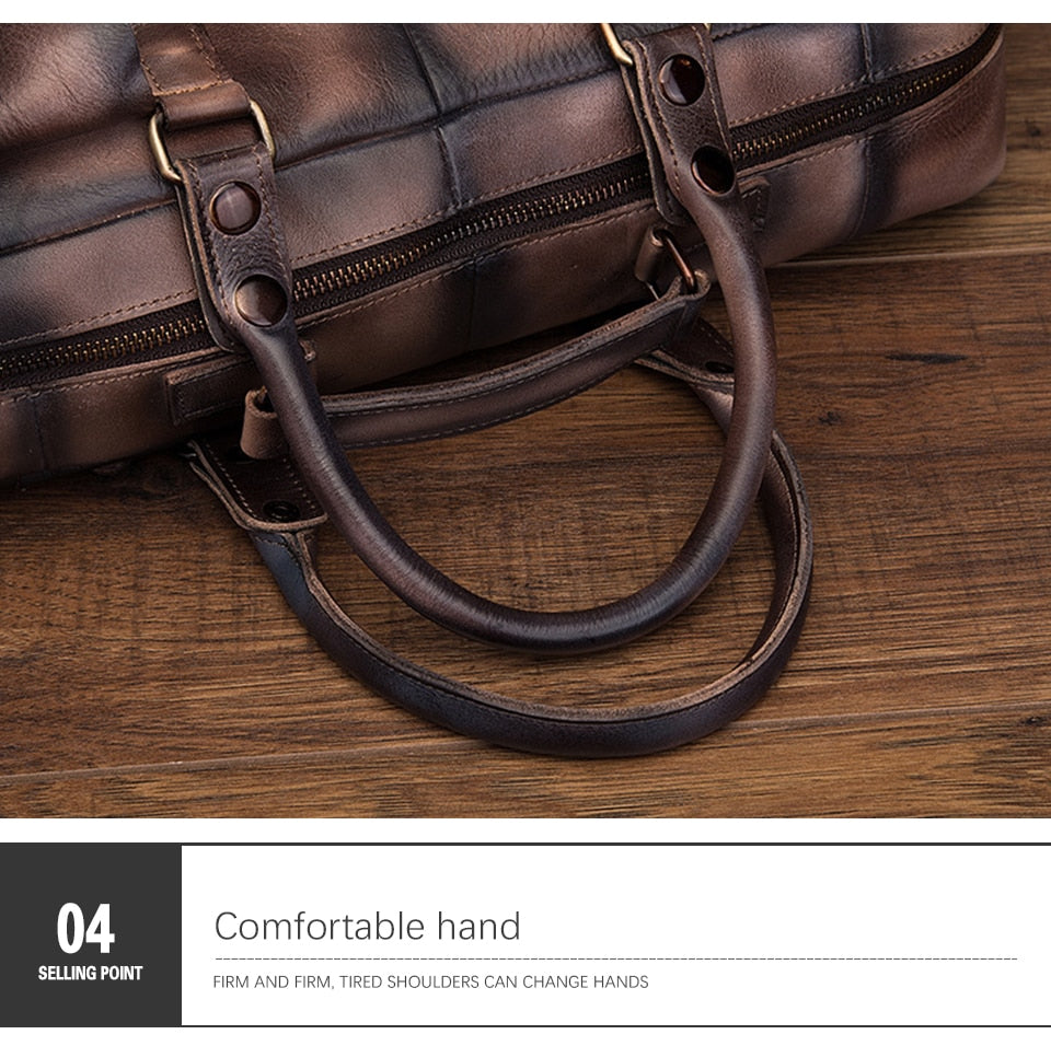 Men Real Leather Antique Large Capacity Travel Briefcase Business 15.6" Laptop Case Attache Messenger Bag Portfolio