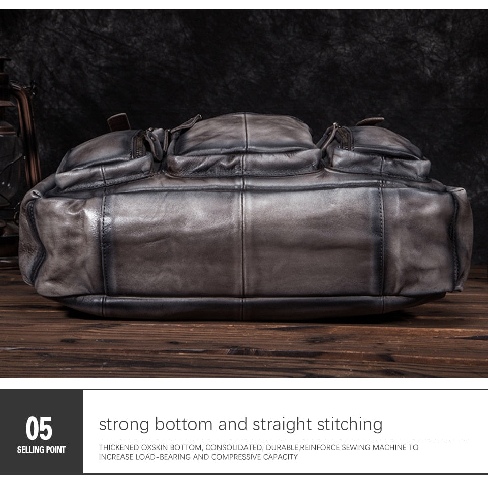 Men Real Leather Antique Large Capacity Travel Briefcase Business 15.6" Laptop Case Attache Messenger Bag Portfolio