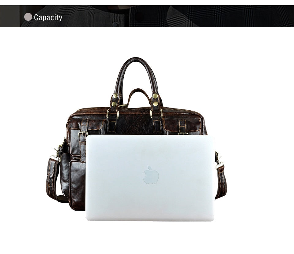 Men Real Leather Antique Large Capacity Travel Briefcase Business 15.6" Laptop Case Attache Messenger Bag Portfolio
