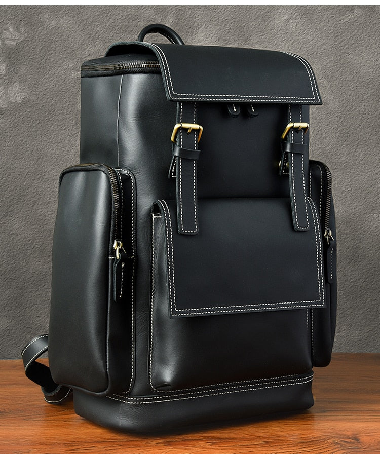 Retro Genuine Leather Men's Backpack Large Capacity Laptop Bag School Backpack Male Shoulder Bags Brown Leather Travel Backpacks