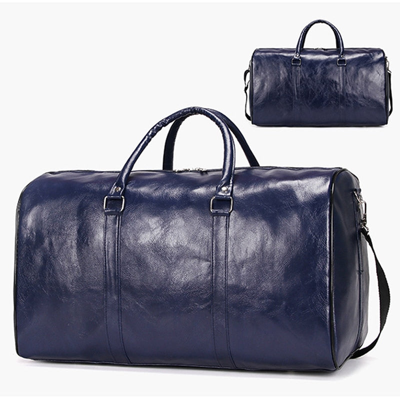 Male Leather Travel Bag Large Duffle Independent Shoes Storage Big Fitness Bags Handbag Bag Luggage Shoulder Bag Black