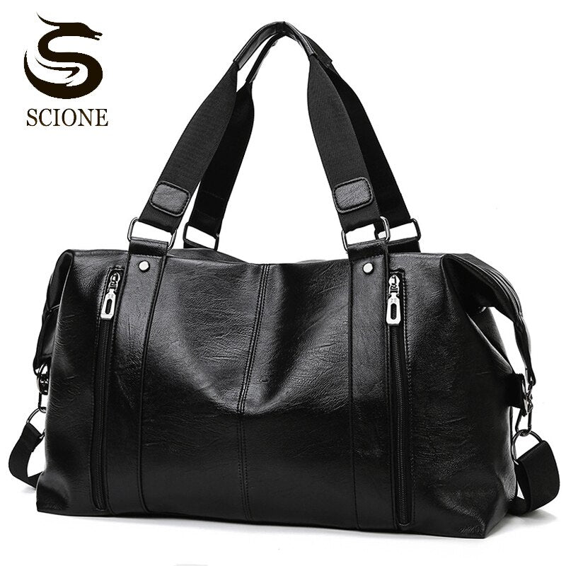 Men High Quality PU Leather Travel Bags Male Large Capacity Business Hand Luggage Bag Gym Waterproof Shoulder Bags